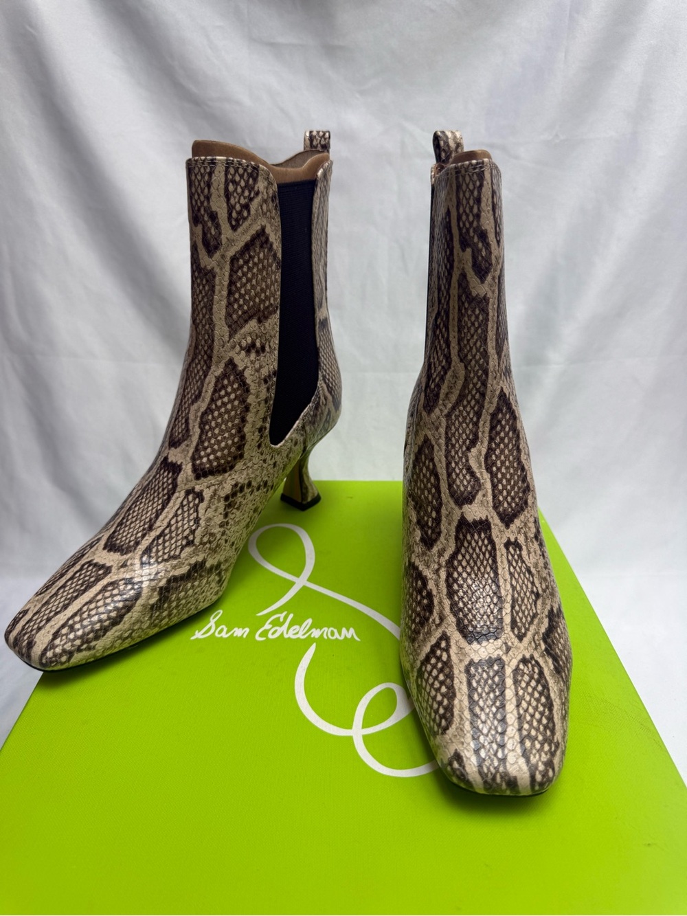 NEW Sam Edelman Lani Snake Print Leather Square Toe Ankle Boots SZ 7 Retail $160